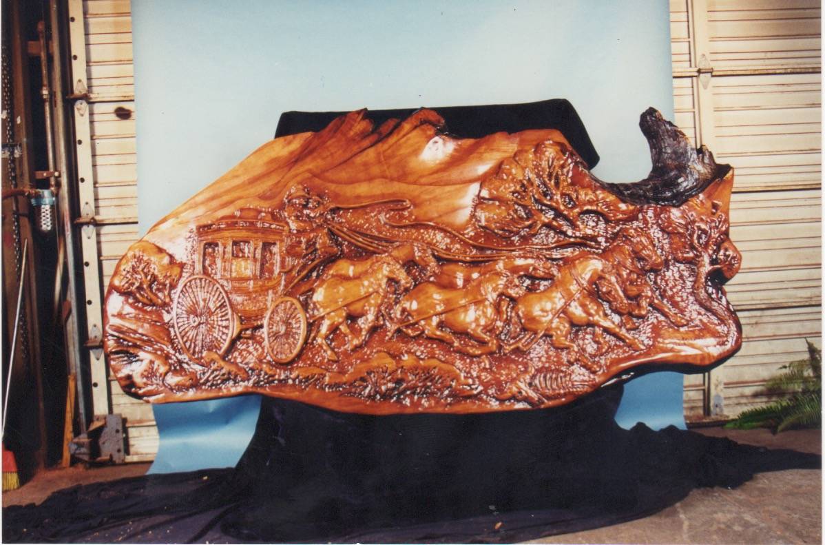 redwood sculpture - bas relief - Wells Fargo Pvt. Collection commission - Image