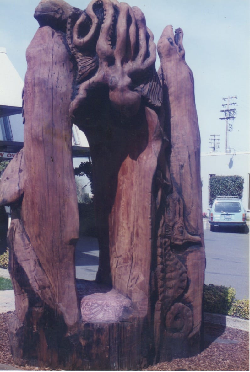Large Redwood Sculpture - title - Sea Life
