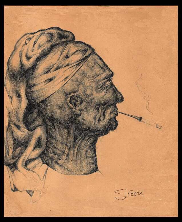 Ballpoint pen drawing of Man smoking